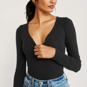 Abercrombie & Fitch Black Long-Sleeve Henley Bodysuit
